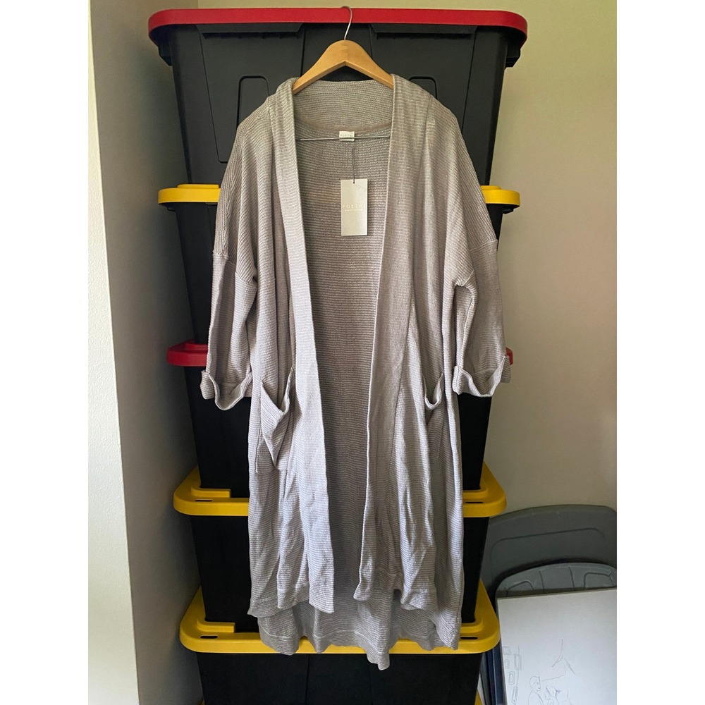 Poetry Linen Cardigan Longline 16 18 Soft Gray Lagenlook Lounge Coastal Minimal - Picture 2 of 6